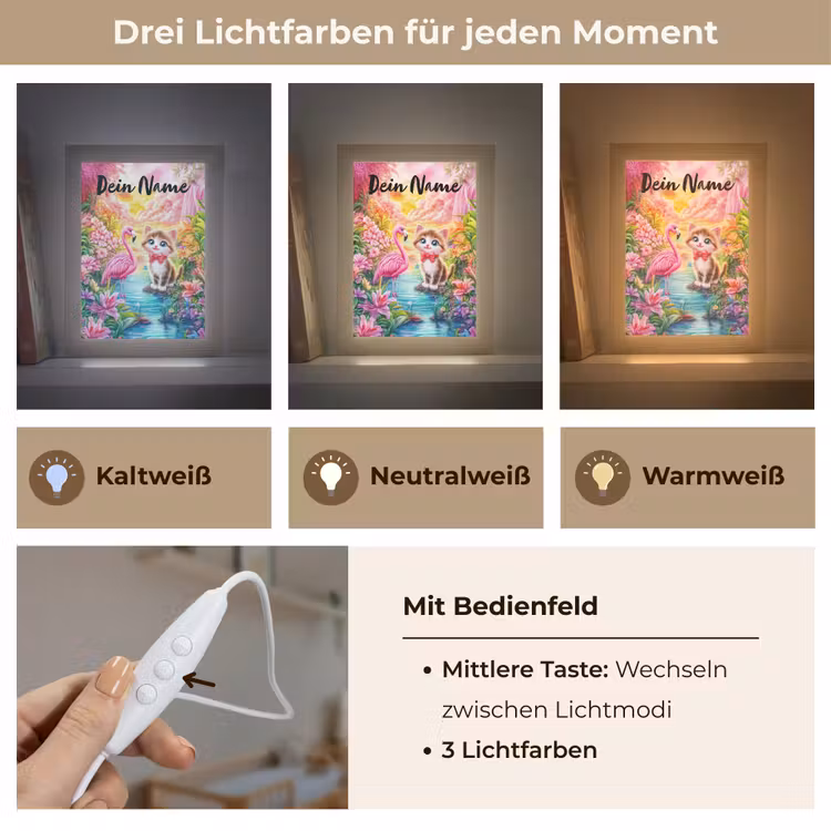 Kitten - Flamingo - Bloemen Light Box met kabel (Kinderlampje) klein -USP_lichtkleurDE