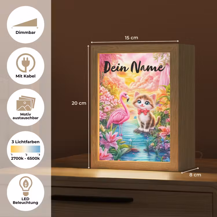 Kitten - Flamingo - Bloemen Light Box met kabel (Kinderlampje) klein -USP_websiteoverzichtDE