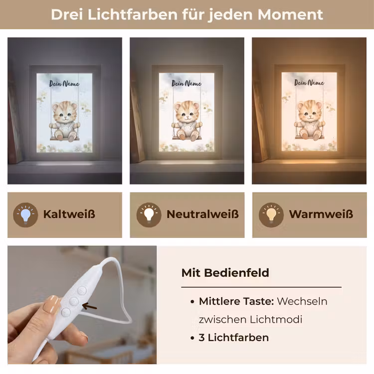 Poes - Baby - Dier - Kinderen Light Box met kabel (Kinderlampje) klein -USP_lichtkleurDE