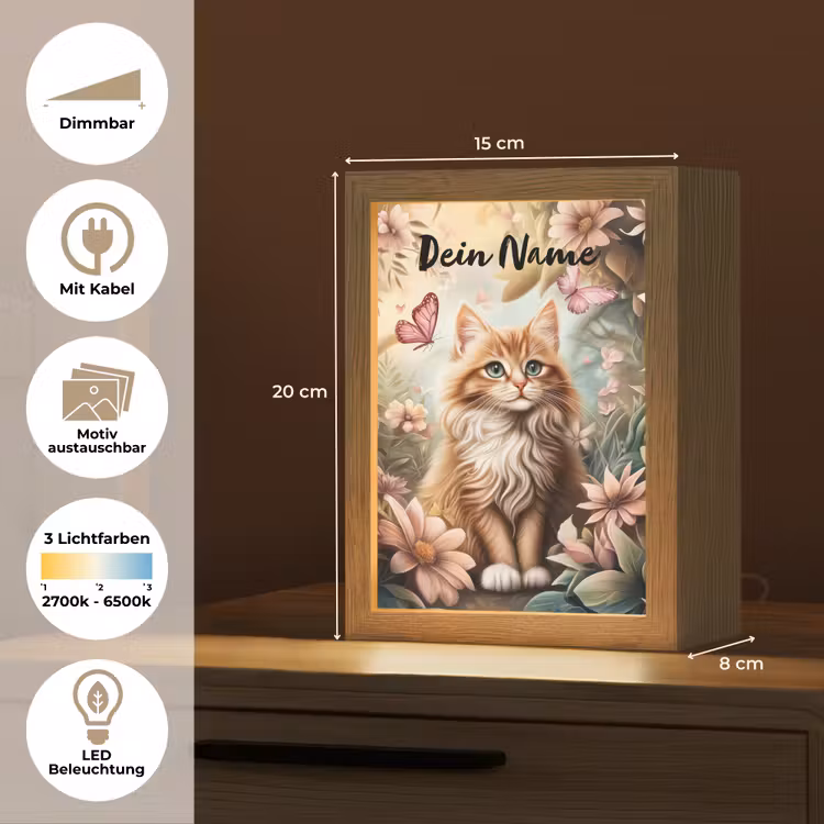 Kat - Bloemen - Vlinders - Roze Light Box met kabel (Kinderlampje) klein -USP_websiteoverzichtDE