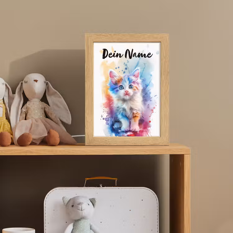 Kat - Kleurrijk - Verf - Dier - Wit Light Box met kabel (Kinderlampje) klein -sfeer2_kind