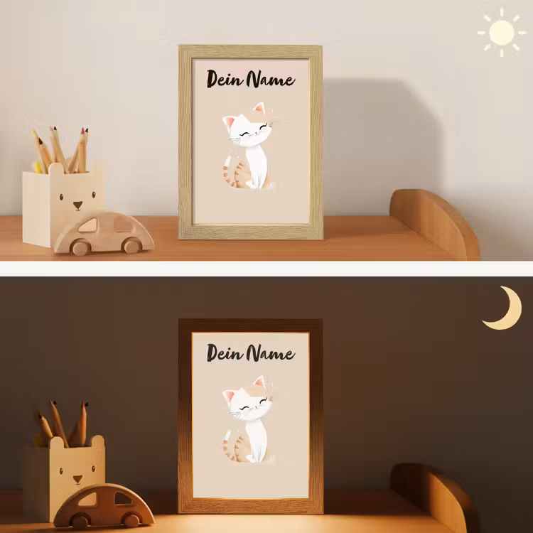 Kat - Kitten - Beige Light Box met kabel (Kinderlampje) klein -sfeer3_kind