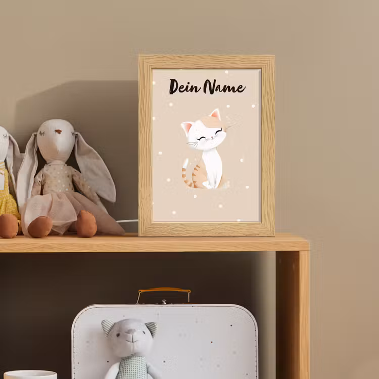 Kat - Kitten - Beige - Stippen Light Box met kabel (Kinderlampje) klein -sfeer2_kind