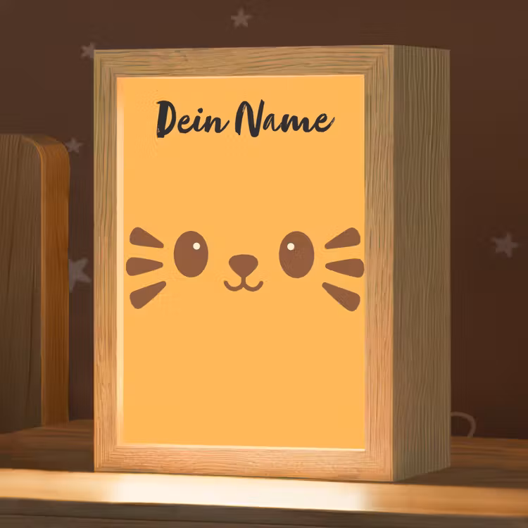 Kat - Minimalistisch - Oranje - Vrolijk Light Box met kabel (Kinderlampje) klein -zzz_3d_website