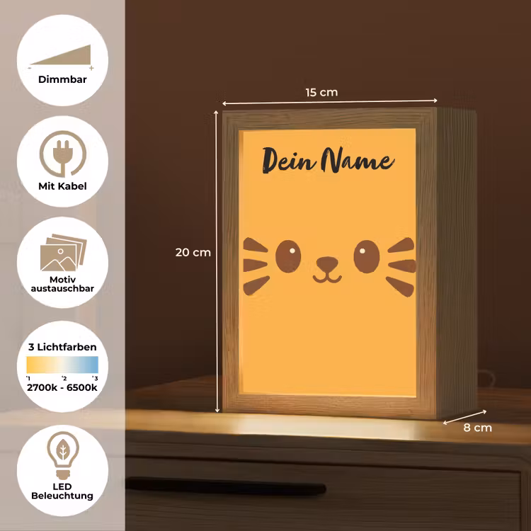 Kat - Minimalistisch - Oranje - Vrolijk Light Box met kabel (Kinderlampje) klein -USP_websiteoverzichtDE