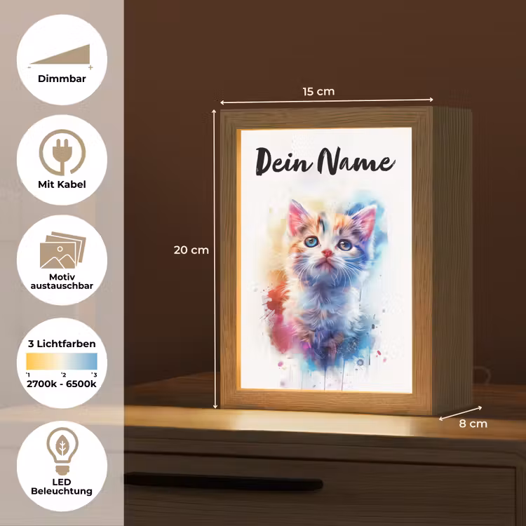 Kat - Portret - Kleuren - Verf - Wit Light Box met kabel (Kinderlampje) klein -USP_websiteoverzichtDE