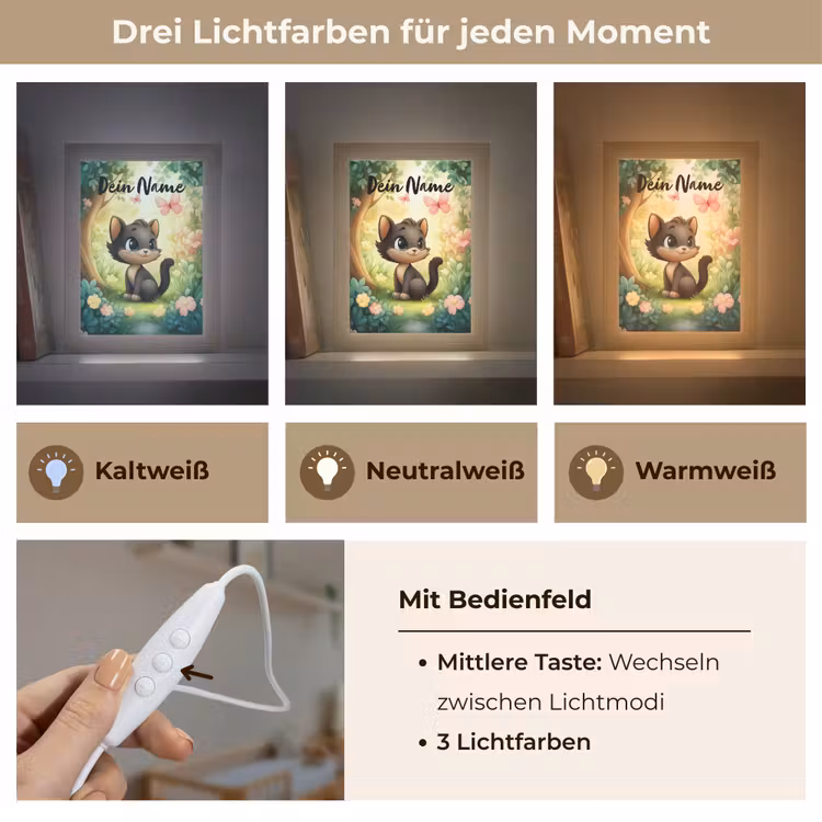 Kat - Vlinder - Bloemen Light Box met kabel (Kinderlampje) klein -USP_lichtkleurDE