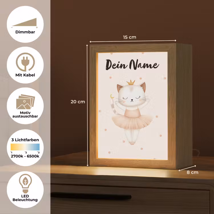 Kat - Tutu - Kroontje - Stippen Light Box met kabel (Kinderlampje) klein -USP_websiteoverzichtDE