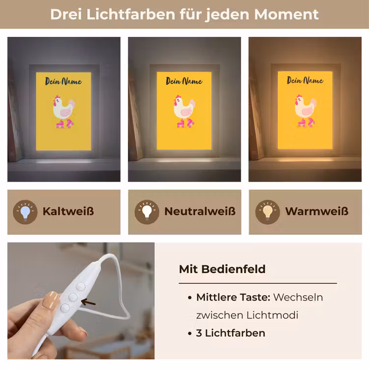 Kip - Rolschaatsen - Geel Light Box met kabel (Kinderlampje) klein -USP_lichtkleurDE
