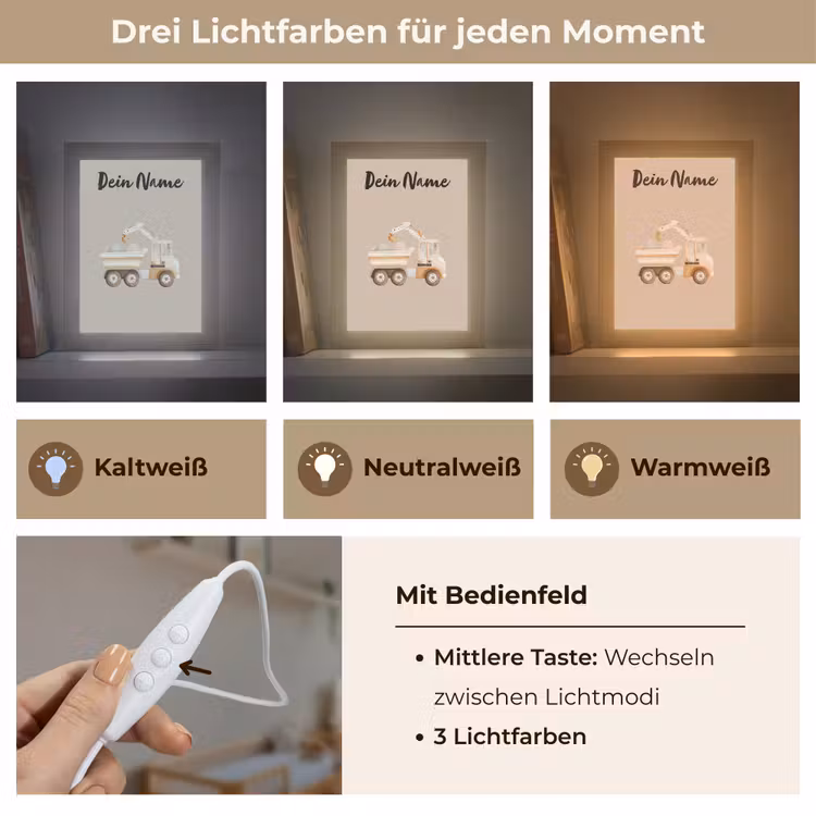 Kiepwagen - Auto - Beige - Stenen Light Box met kabel (Kinderlampje) klein -USP_lichtkleurDE