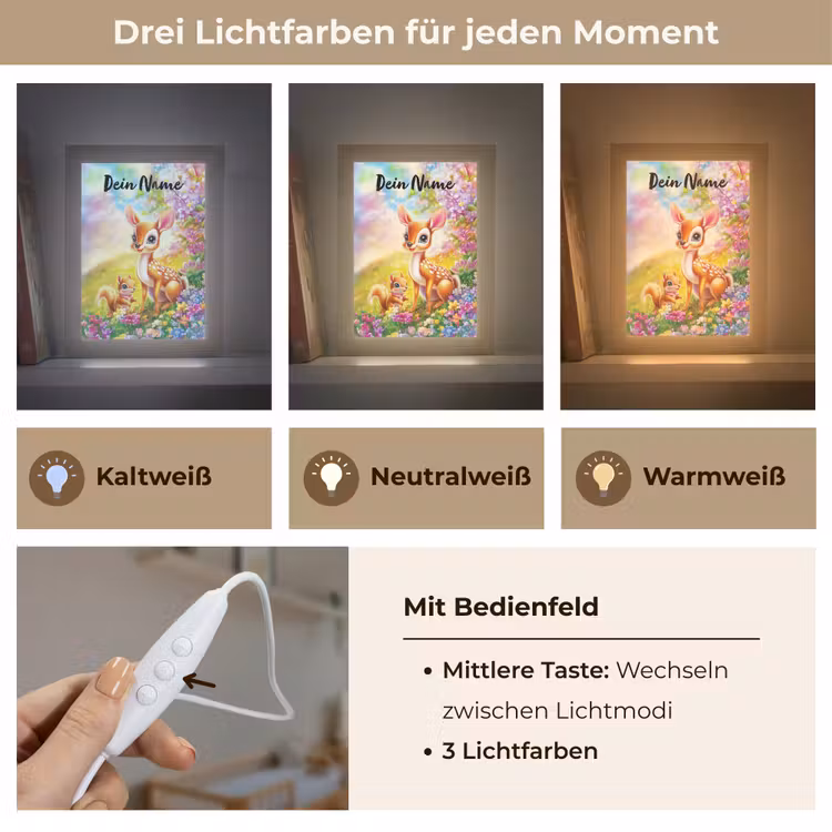 Hertje - Eekhoorn - Bloemenveld - Kleurrijk Light Box met kabel (Kinderlampje) klein -USP_lichtkleurDE