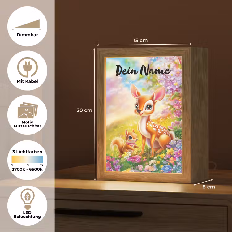 Hertje - Eekhoorn - Bloemenveld - Kleurrijk Light Box met kabel (Kinderlampje) klein -USP_websiteoverzichtDE