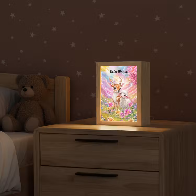 Hertje - Lammetje - Bloemen - Pastel Light Box met kabel (Kinderlampje) klein -sfeer1_kind