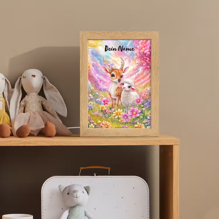 Hertje - Lammetje - Bloemen - Pastel Light Box met kabel (Kinderlampje) klein -sfeer2_kind