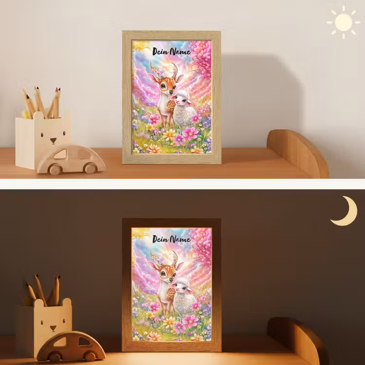 Hertje - Lammetje - Bloemen - Pastel Light Box met kabel (Kinderlampje) klein -sfeer3_kind