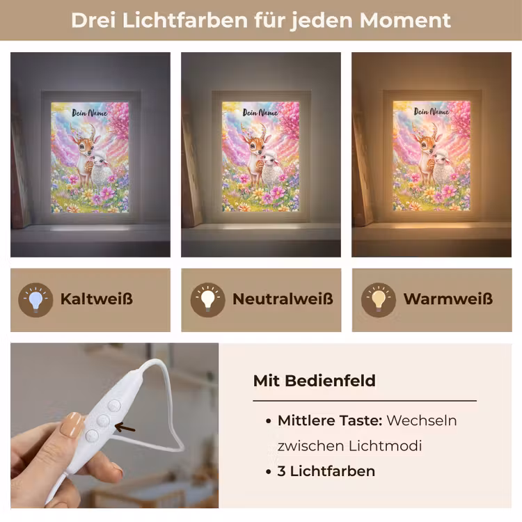 Hertje - Lammetje - Bloemen - Pastel Light Box met kabel (Kinderlampje) klein -USP_lichtkleurDE