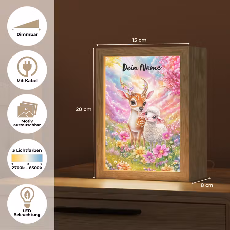 Hertje - Lammetje - Bloemen - Pastel Light Box met kabel (Kinderlampje) klein -USP_websiteoverzichtDE