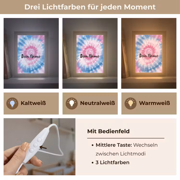 Tie dye - Abstract - Blauw - Roze Light Box met kabel (Kinderlampje) klein -USP_lichtkleurDE