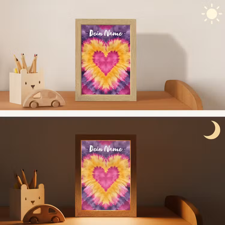 Tie dye - Hartvorm - Vlammen - Paars Light Box met kabel (Kinderlampje) klein -sfeer3_kind