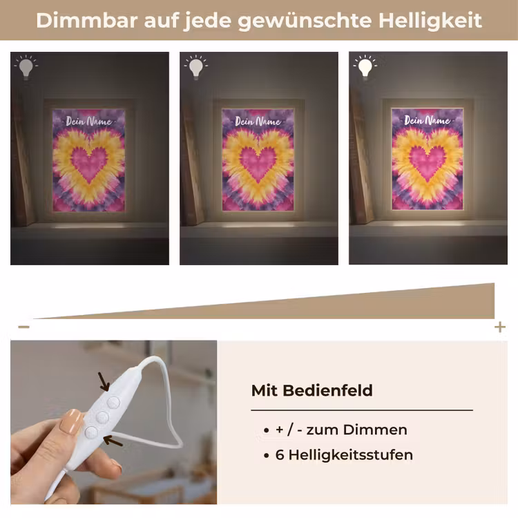 Tie dye - Hartvorm - Vlammen - Paars Light Box met kabel (Kinderlampje) klein -USP_dimbaarDE