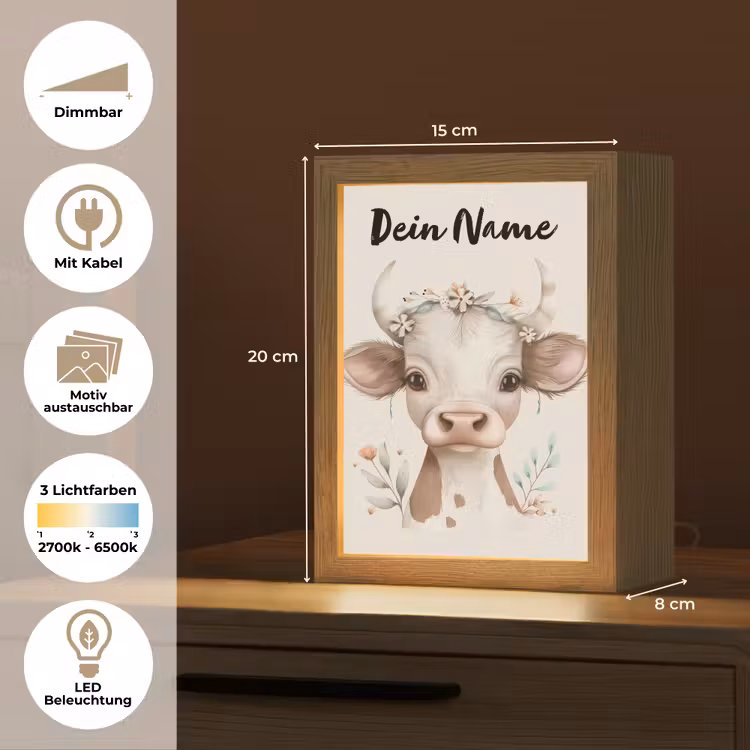 Koe - Bohemian - Kalfje - Bloemen Light Box met kabel (Kinderlampje) klein -USP_websiteoverzichtDE