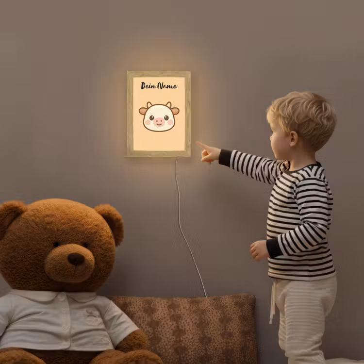 Koe - Oranje - Cartoon Light Box met kabel (Kinderlampje) klein -sfeer4a_kind