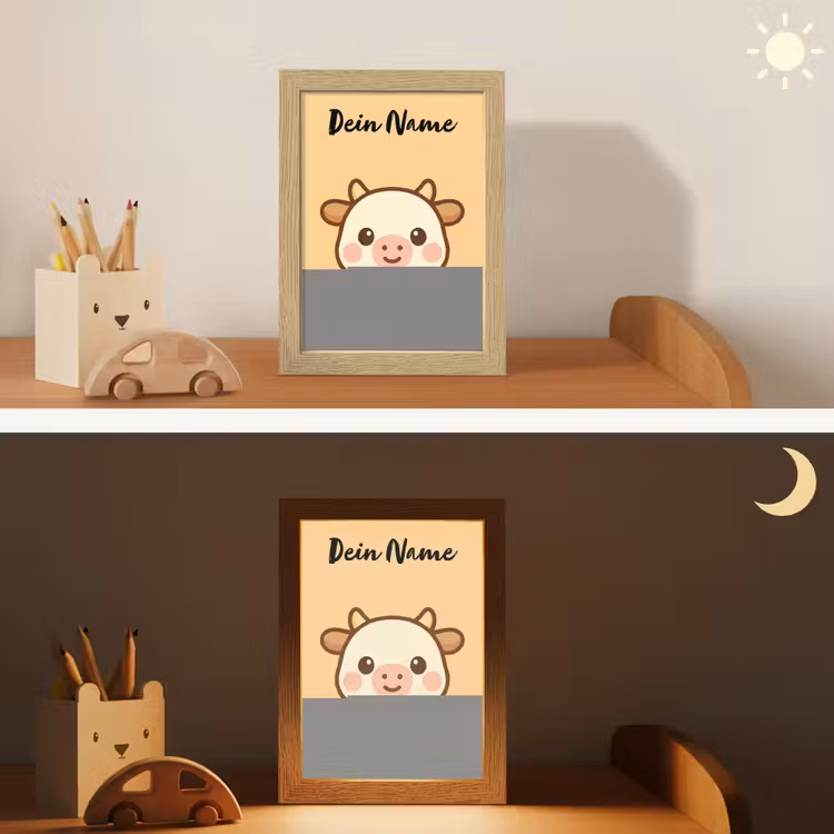 Koe - Oranje - Cartoon Light Box met kabel (Kinderlampje) klein -sfeer3_kind