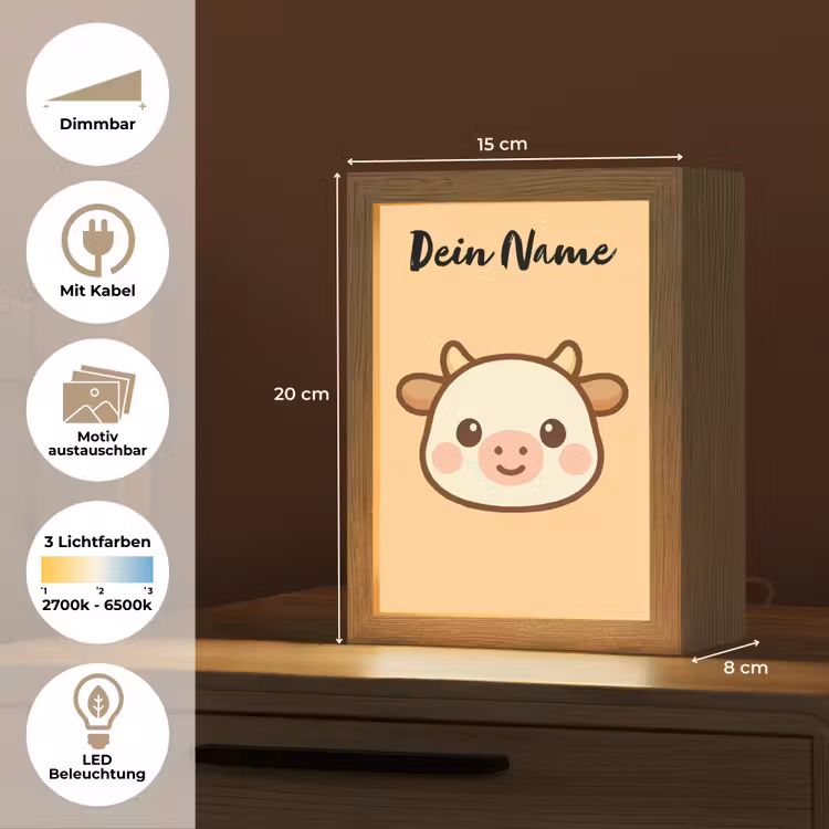 Koe - Oranje - Cartoon Light Box met kabel (Kinderlampje) klein -USP_websiteoverzichtDE