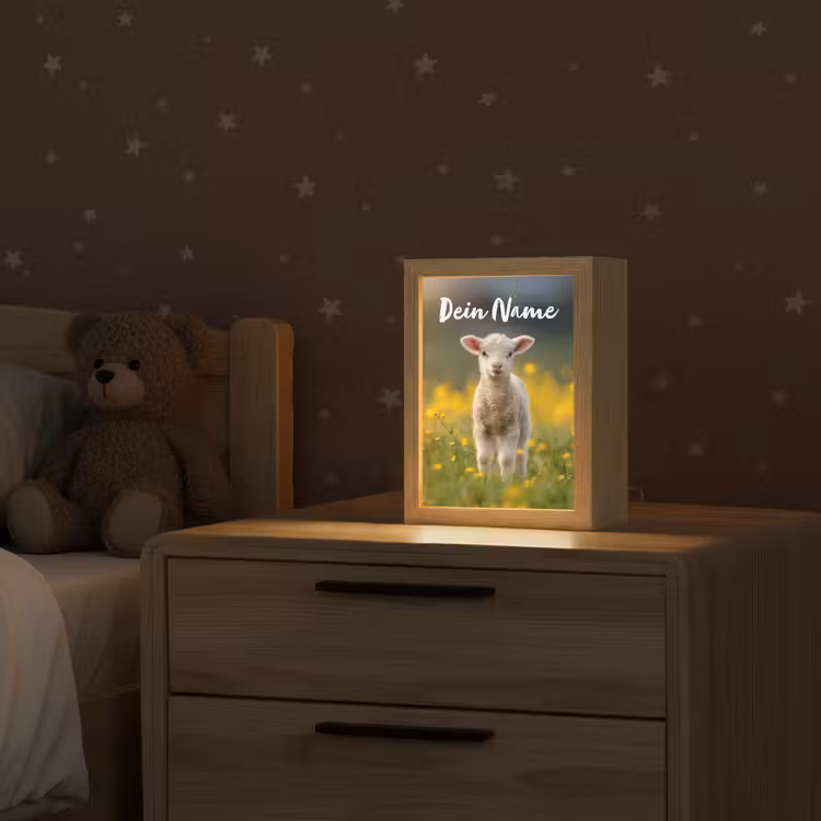 Lammetje - Gras - Bloemen - Geel Light Box met kabel (Kinderlampje) klein -sfeer1_kind