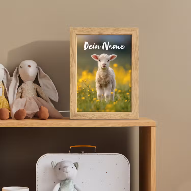 Lammetje - Gras - Bloemen - Geel Light Box met kabel (Kinderlampje) klein -sfeer2_kind