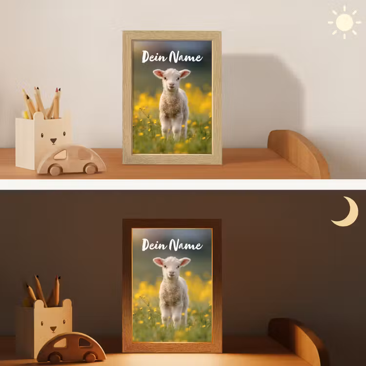 Lammetje - Gras - Bloemen - Geel Light Box met kabel (Kinderlampje) klein -sfeer3_kind