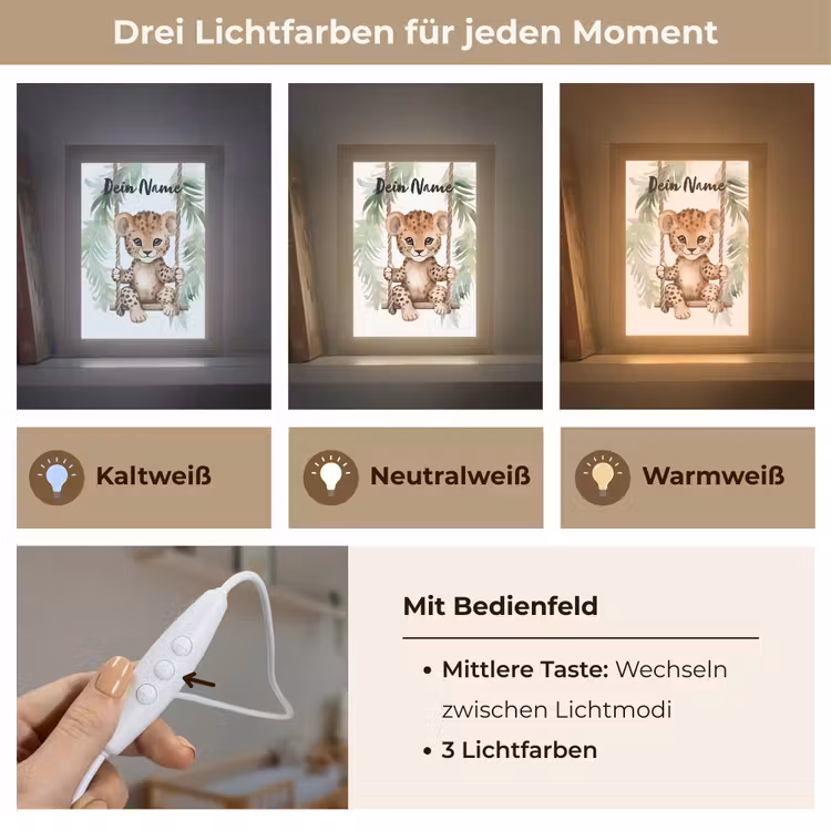 Luipaard - Dier - Kinderen - Jungle Light Box met kabel (Kinderlampje) klein -USP_lichtkleurDE