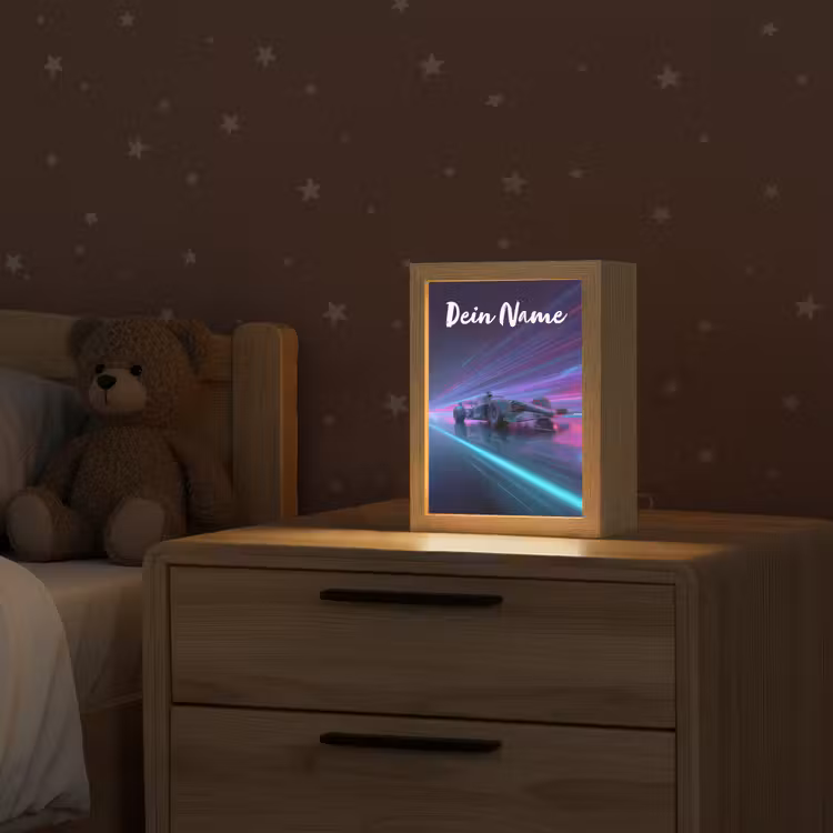 Lichtstralen - Neon - Racewagen - Paars Light Box met kabel (Kinderlampje) klein -sfeer1_kind