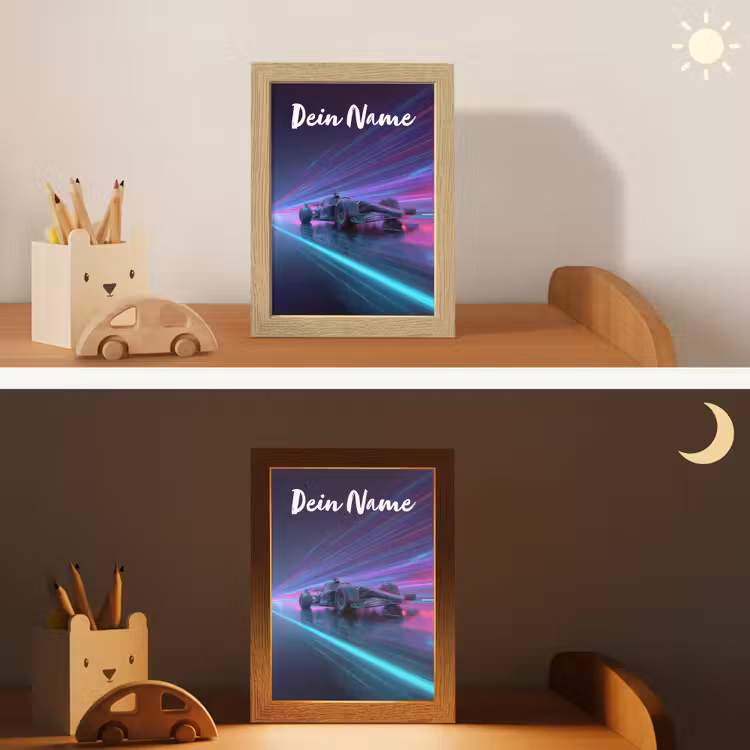 Lichtstralen - Neon - Racewagen - Paars Light Box met kabel (Kinderlampje) klein -sfeer3_kind