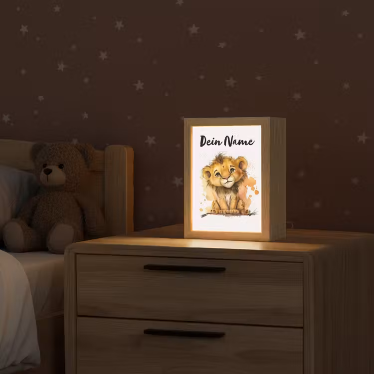 Leeuw - Waterverf - Bruin - Dieren - Meisjes - Jongens Light Box met kabel (Kinderlampje) klein -sfeer1_kind