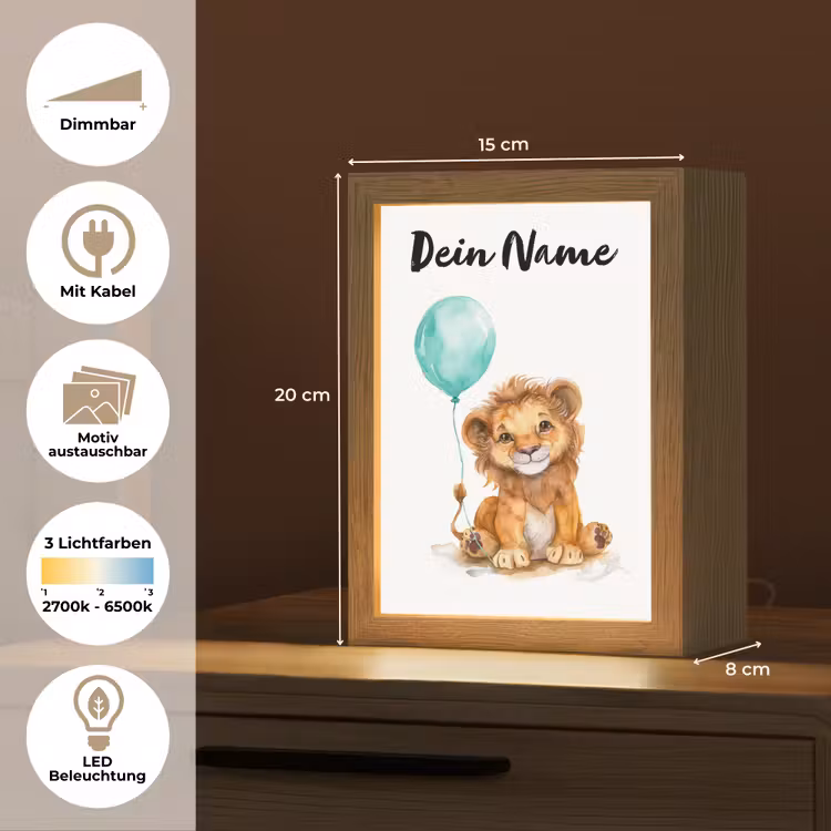 Leeuw - Baby dier - Blauwe ballon Light Box met kabel (Kinderlampje) klein -USP_websiteoverzichtDE