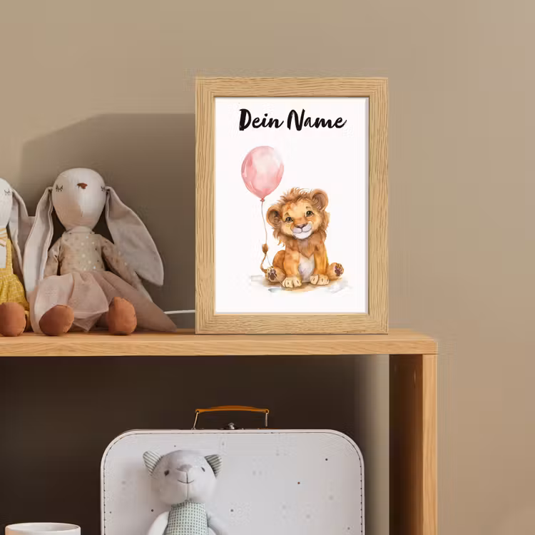 Leeuw - Baby dier - Dieren - Roze ballon Light Box met kabel (Kinderlampje) klein -sfeer2_kind