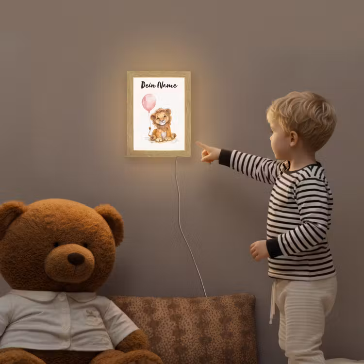 Leeuw - Baby dier - Dieren - Roze ballon Light Box met kabel (Kinderlampje) klein -sfeer4a_kind