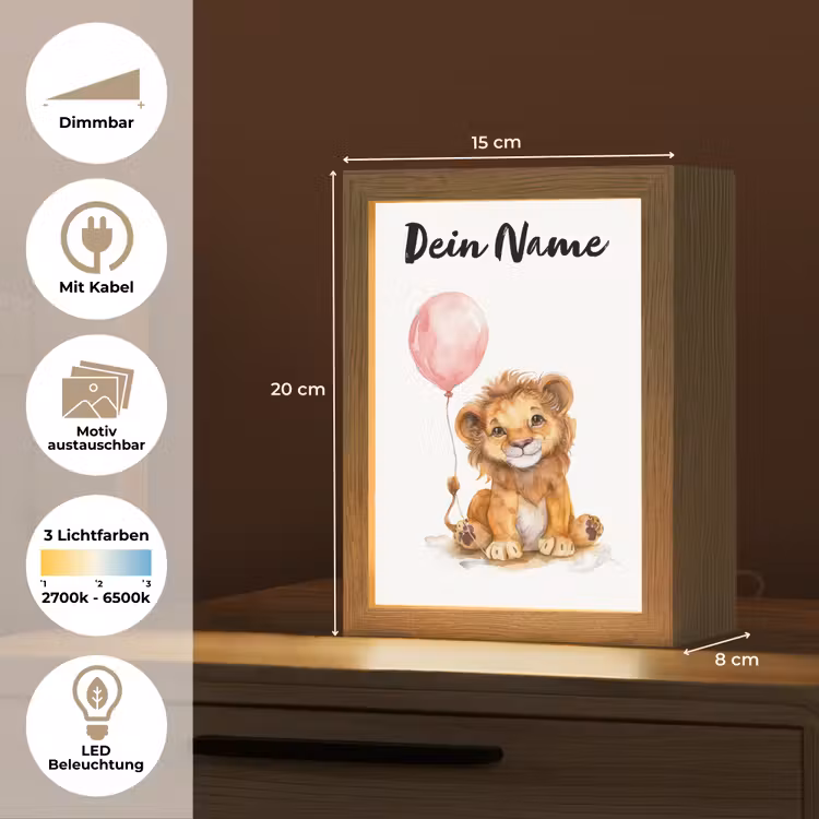Leeuw - Baby dier - Dieren - Roze ballon Light Box met kabel (Kinderlampje) klein -USP_websiteoverzichtDE