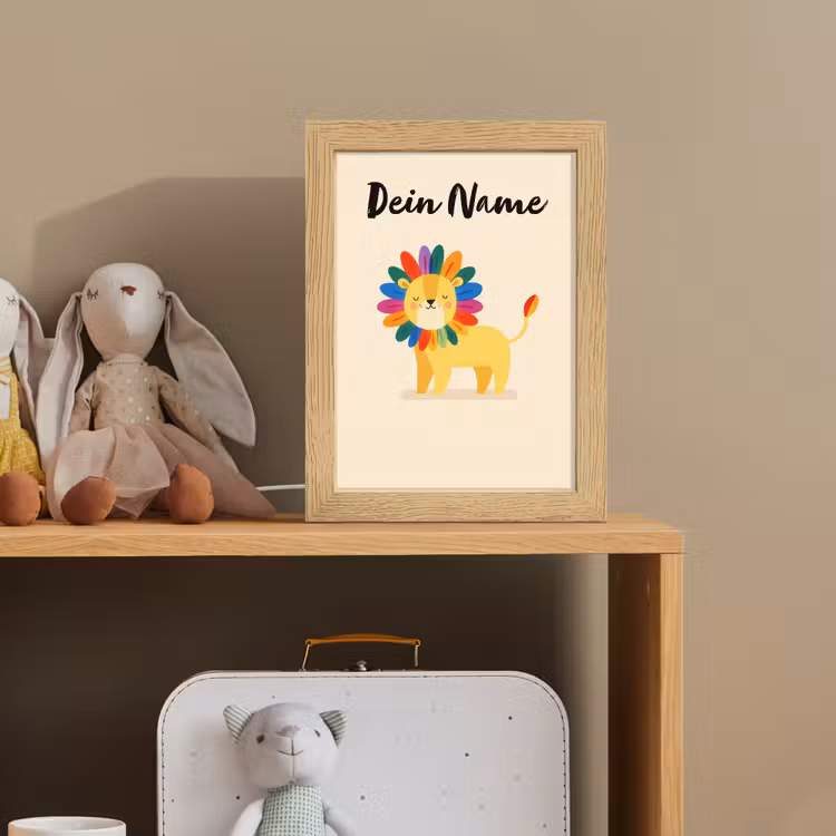 Leeuw - Kleurrijke manen - Beige Light Box met kabel (Kinderlampje) klein -sfeer2_kind