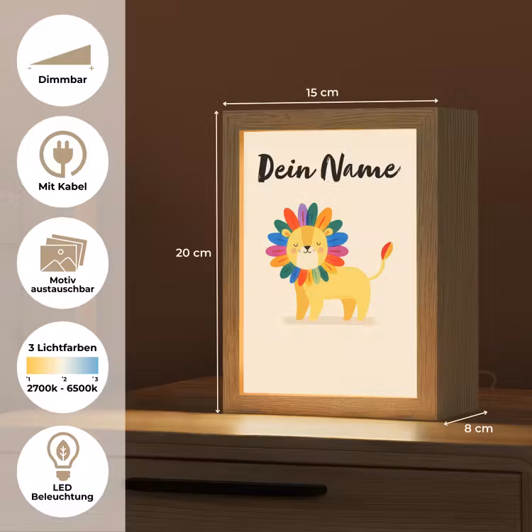 Leeuw - Kleurrijke manen - Beige Light Box met kabel (Kinderlampje) klein -USP_websiteoverzichtDE