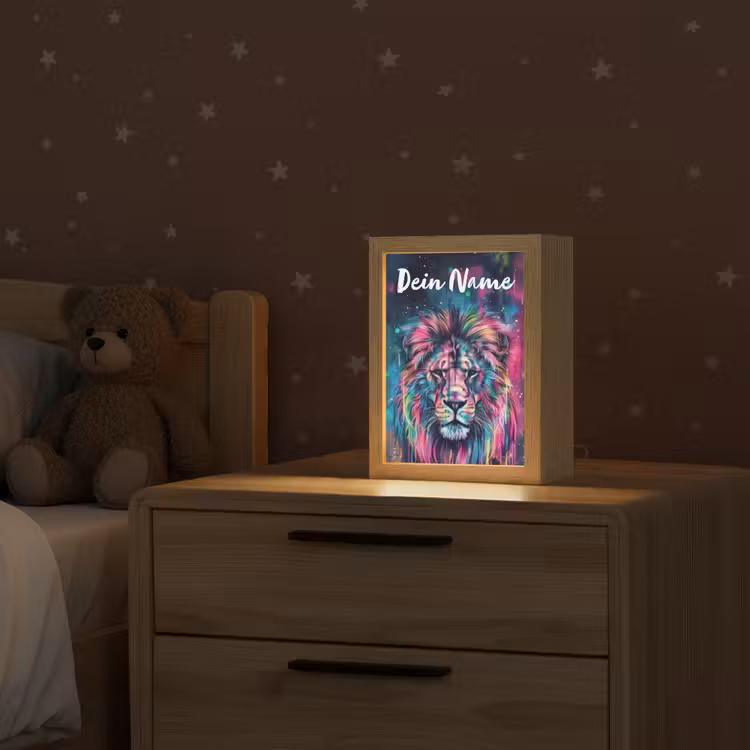 Leeuw - Verf - Kleurrijk - Zwart - Dieren Light Box met kabel (Kinderlampje) klein -sfeer1_kind