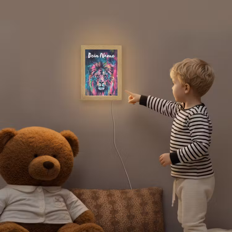 Leeuw - Verf - Kleurrijk - Zwart - Dieren Light Box met kabel (Kinderlampje) klein -sfeer4a_kind