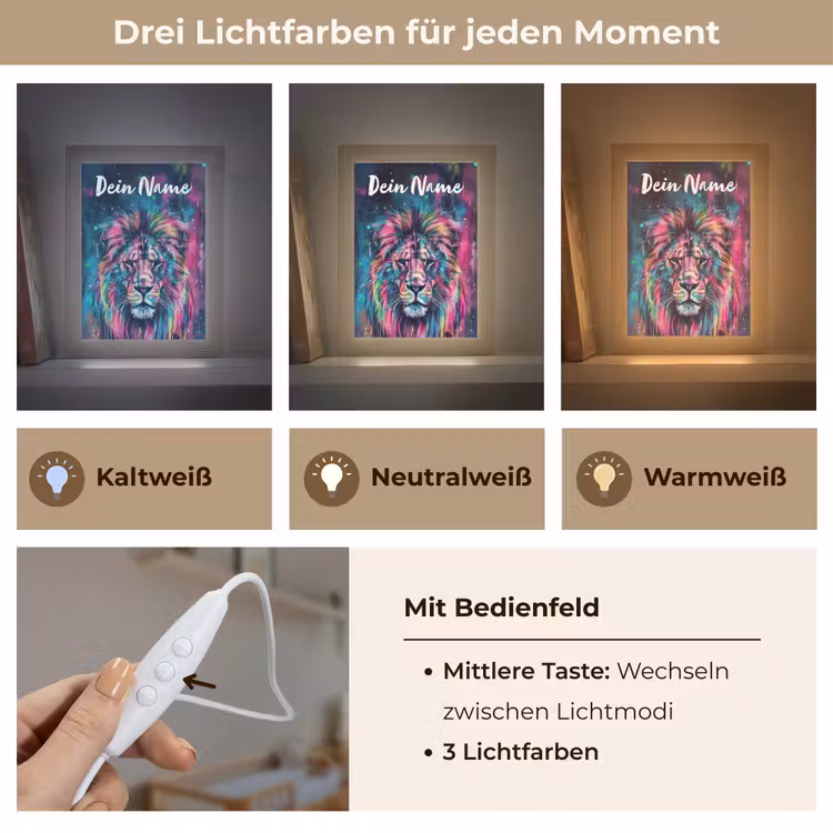 Leeuw - Verf - Kleurrijk - Zwart - Dieren Light Box met kabel (Kinderlampje) klein -USP_lichtkleurDE