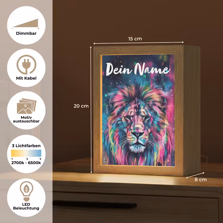 Leeuw - Verf - Kleurrijk - Zwart - Dieren Light Box met kabel (Kinderlampje) klein -USP_websiteoverzichtDE