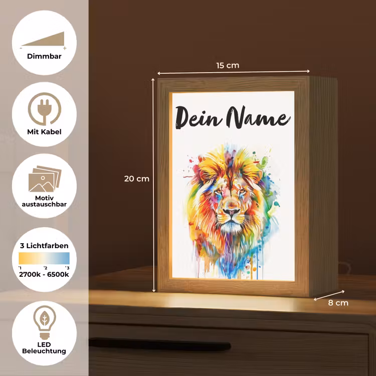Leeuw - Verf - Kleurrijk - Wit - Dier Light Box met kabel (Kinderlampje) klein -USP_websiteoverzichtDE