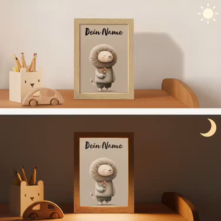 Leeuw - Oranje bloemen - Vriendelijk Light Box met kabel (Kinderlampje) klein -sfeer3_kind