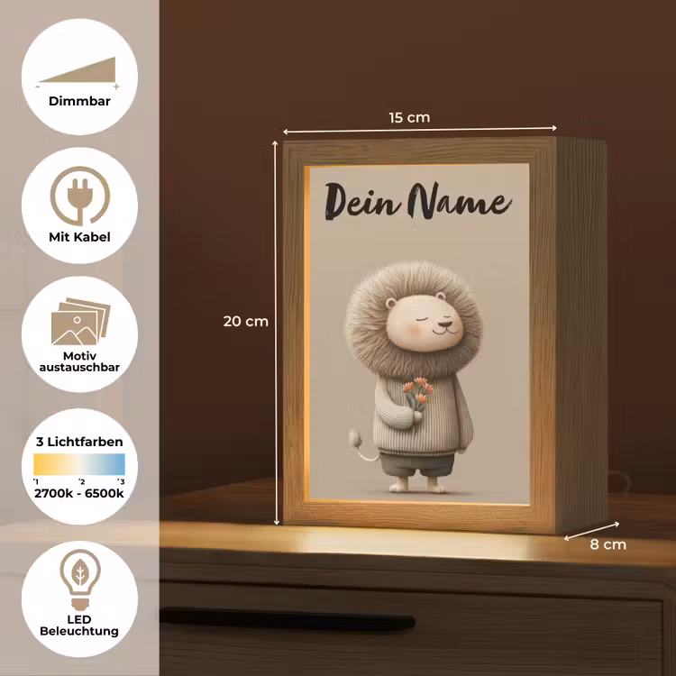 Leeuw - Oranje bloemen - Vriendelijk Light Box met kabel (Kinderlampje) klein -USP_websiteoverzichtDE