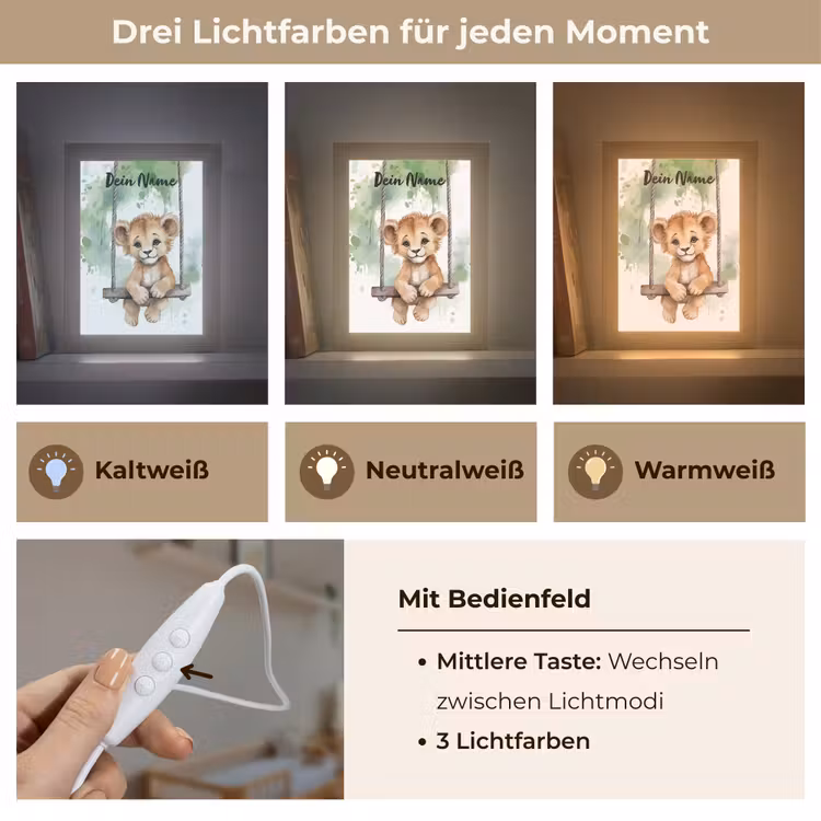 Leeuw - Dier - Kinderen - Jungle Light Box met kabel (Kinderlampje) klein -USP_lichtkleurDE