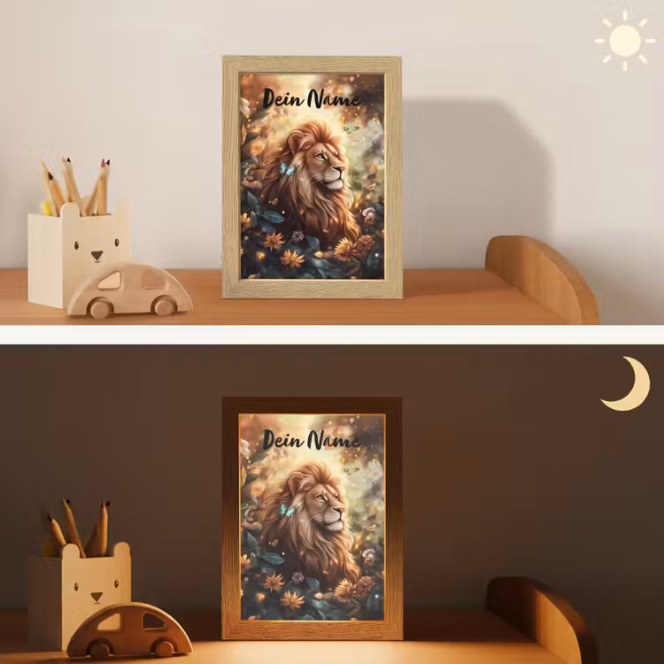 Leeuw - Dieren - Bloemen - Jungle Light Box met kabel (Kinderlampje) klein -sfeer3_kind